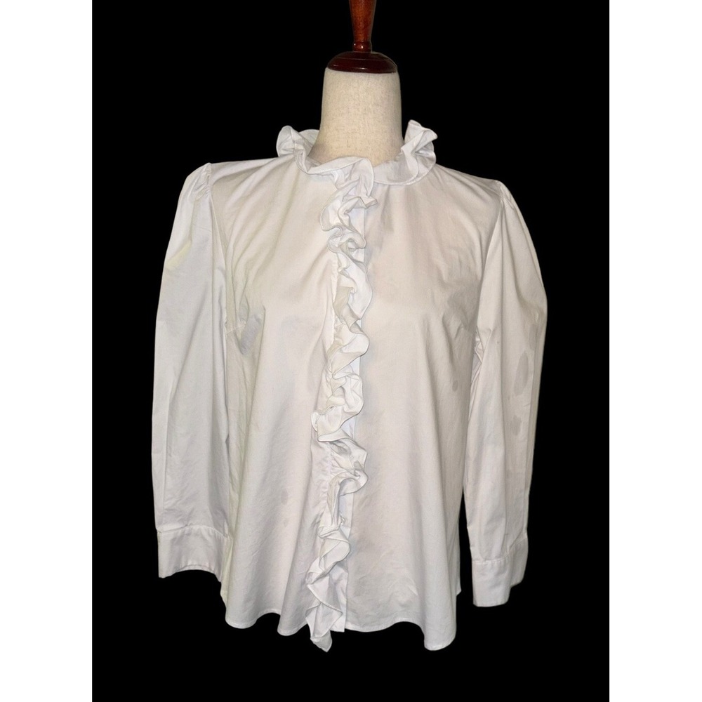 G. Label by Goop Ruffle Button Down Top White‎ Women's Size 12